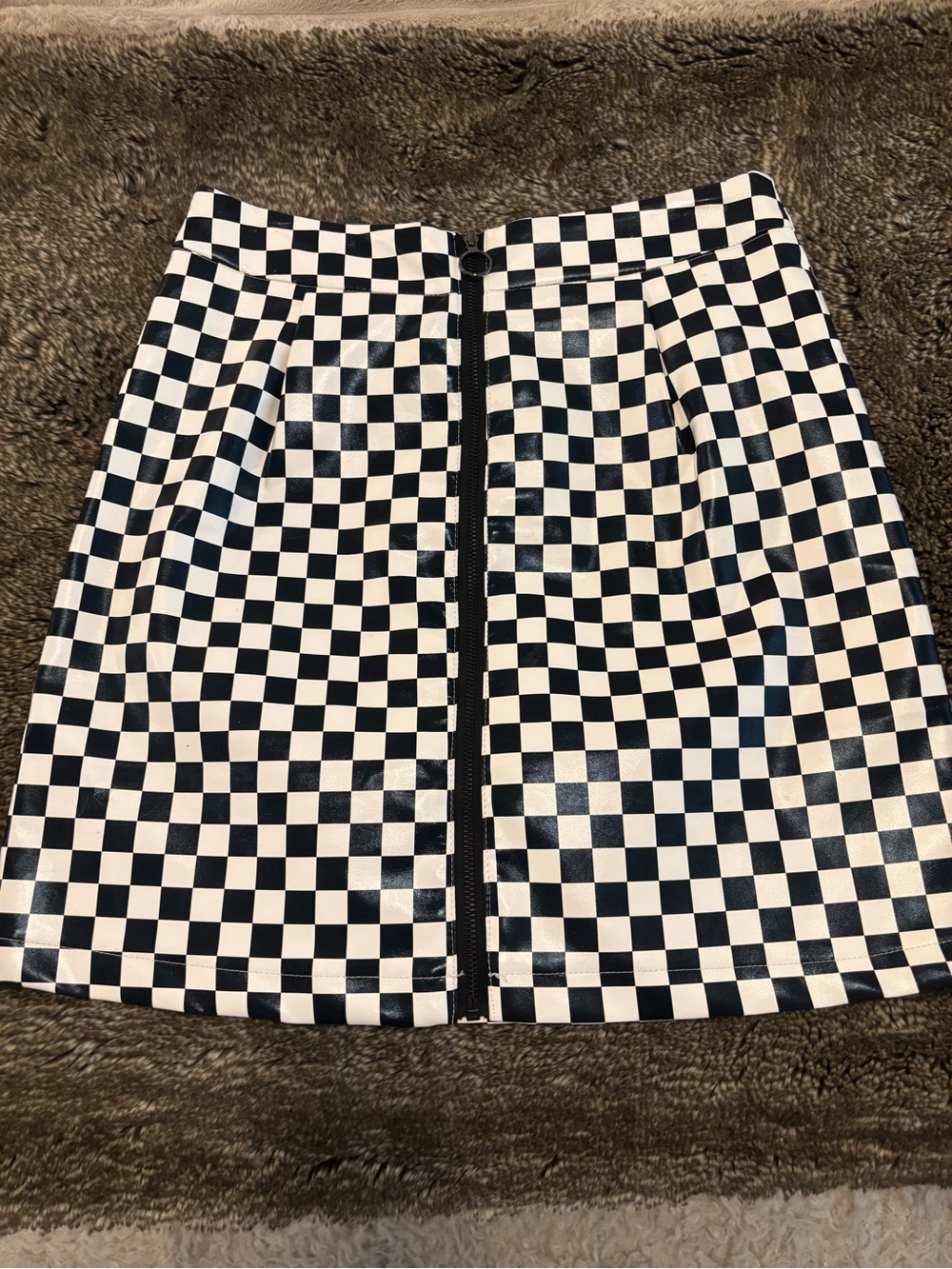 Nasty Gal Black & White Checkered Zip-Front Mini Skirt